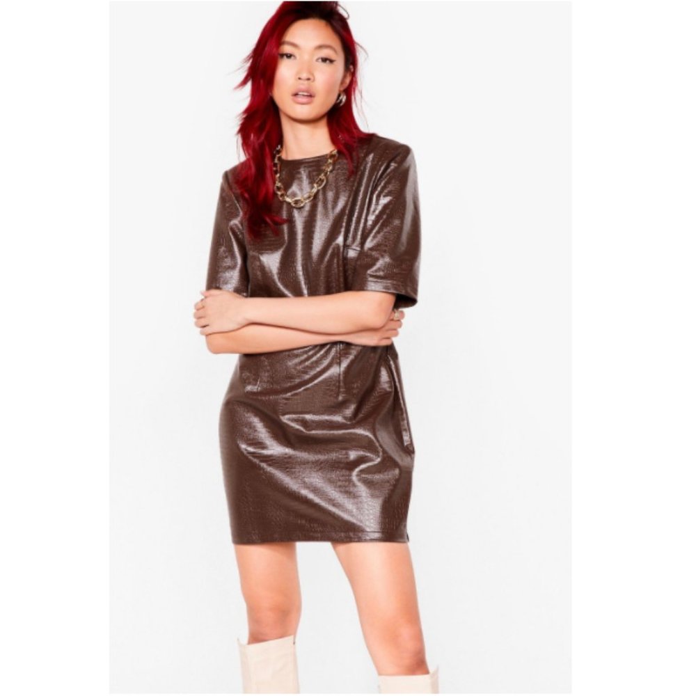 NWT Nasty Gal brown Faux Leather Mini Dress sz 10 M